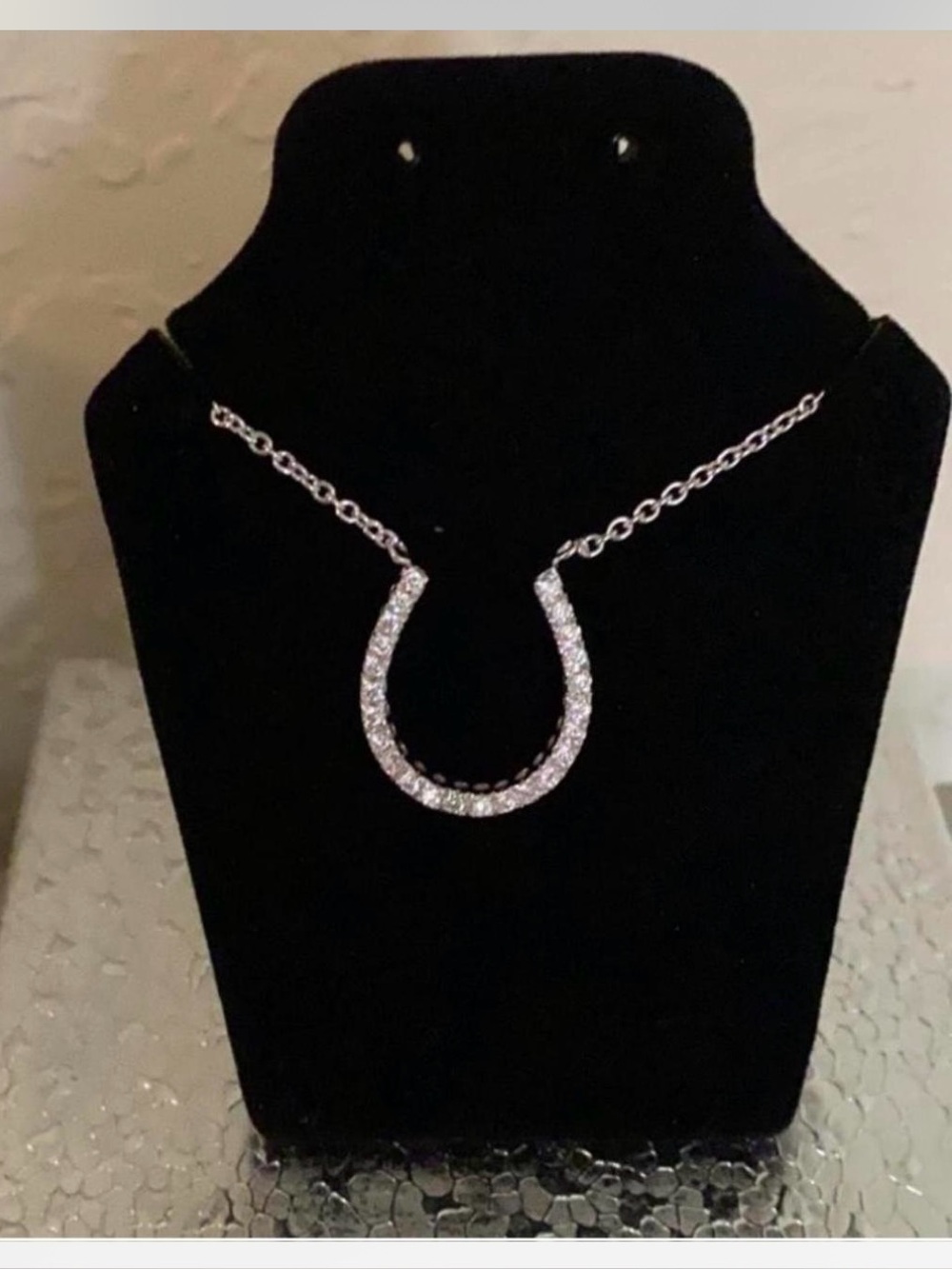 New ~ Cubic Zirconia Horseshoe Pendant Sterling Necklace 16 In W/2in Extender